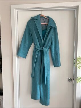 Cult Gaia Teal Wool Belted Long Coat Structured Maxi Jacket